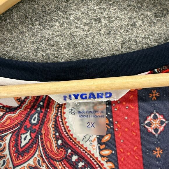 Nygard T-Shirt Women 2X Plus Blue Geometric V-Neck Short Sleeve Pullover Casual - Picture 3 of 6